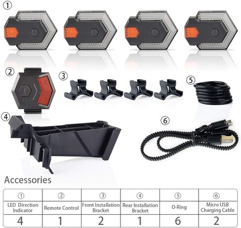 إشارة الانعطاف الخلفية للدراجة الذكية - أضواء أمامية وخلفية، ضوء تحذير للدراجة، ضوء وامض آمن قابل للشحن عبر USB مقاوم للماء لركوب الدراجات على الطرق in Kuwait