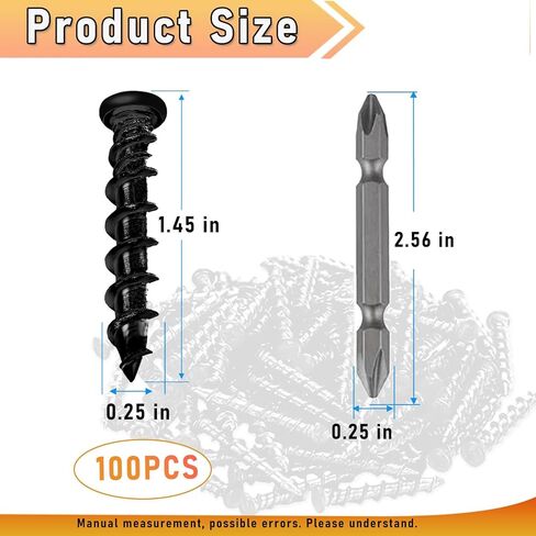Drywall Anchors with Screwdriver Bit Included, 1/4 x 1-1/2 Inch Black Coated Pan Head Alloy Steel, 100-Pack Heavy Duty Wall Anchors for Drywall, Wood & Masonry Materials in Kuwait