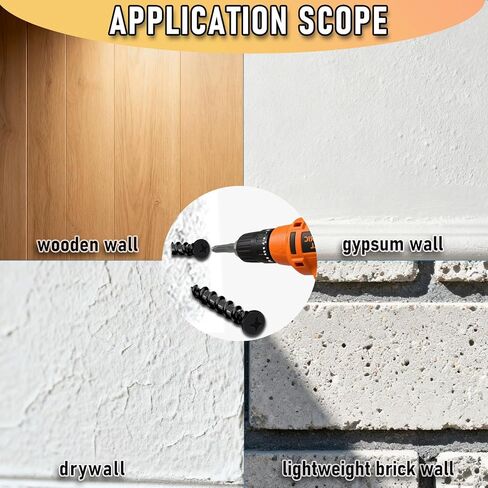 Drywall Anchors with Screwdriver Bit Included, 1/4 x 1-1/2 Inch Black Coated Pan Head Alloy Steel, 100-Pack Heavy Duty Wall Anchors for Drywall, Wood & Masonry Materials in Kuwait