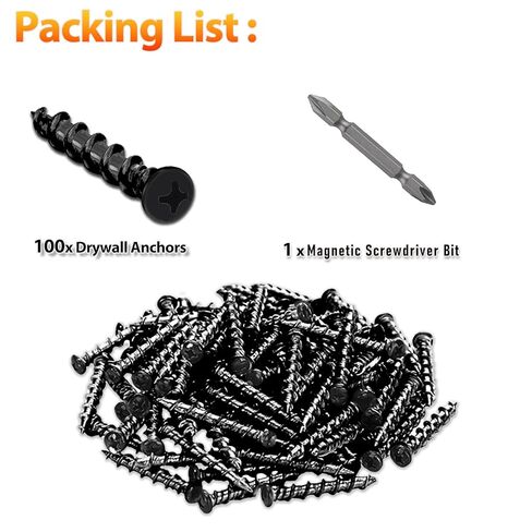 Drywall Anchors with Screwdriver Bit Included, 1/4 x 1-1/2 Inch Black Coated Pan Head Alloy Steel, 100-Pack Heavy Duty Wall Anchors for Drywall, Wood & Masonry Materials in Kuwait