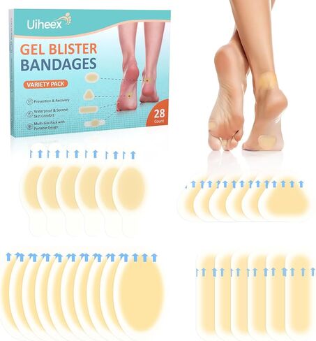 Gel Blister Bandages for Feet - Waterproof Adhesive Blister Pads - 28 Blister Patches for Blister Prevention - Hydrocolloid Bandages for Heel, Toe for Prevention & Recovery in Kuwait