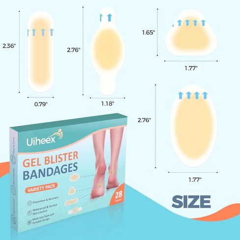 Gel Blister Bandages for Feet - Waterproof Adhesive Blister Pads - 28 Blister Patches for Blister Prevention - Hydrocolloid Bandages for Heel, Toe for Prevention & Recovery in Kuwait