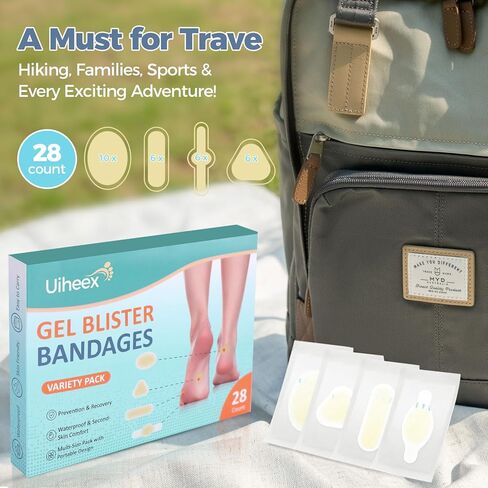 Gel Blister Bandages for Feet - Waterproof Adhesive Blister Pads - 28 Blister Patches for Blister Prevention - Hydrocolloid Bandages for Heel, Toe for Prevention & Recovery in Kuwait