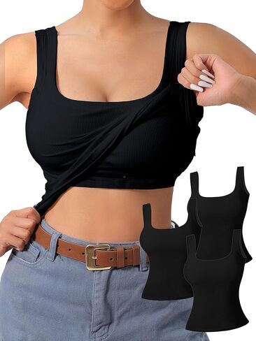 Women's U-Back Tank Top - 3-Pack,Built-in Bra, Removable Pads for Gym, Yoga & Outdoor, Long-Lasting Comfort in Kuwait