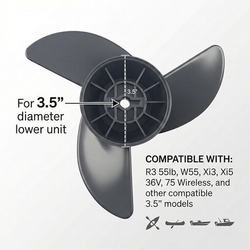 MGA089B Motorguide Propeller، 3 Blade Trolling Motor Propeller لمحرك MotorGuide 3.5 "، Machete III Black 3-Blade Prop for MotorGuide R3 55lb، W55، Xi5 36v، 75 محرك التصيد اللاسلكي in Kuwait