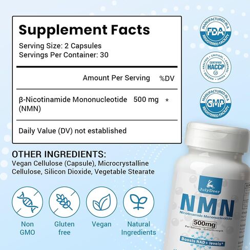 NMN 500mg, Max Absorbency & Fast-Acting NMN Supplement, 99% Pure NMN (Nicotinamide Mononucleotide) for Boosts NAD+ Levels, Cell, Immune, Energy, Muscle, Anti-Aging, Longevity, Women & Men in Saudi Arabia