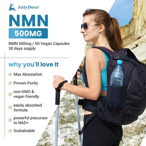 NMN 500mg, Max Absorbency & Fast-Acting NMN Supplement, 99% Pure NMN (Nicotinamide Mononucleotide) for Boosts NAD+ Levels, Cell, Immune, Energy, Muscle, Anti-Aging, Longevity, Women & Men in Saudi Arabia