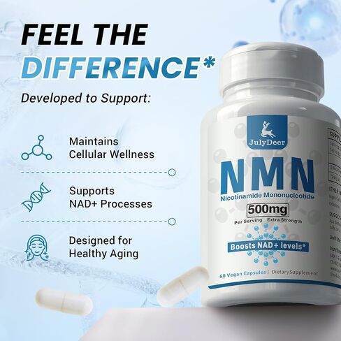 NMN 500mg, Max Absorbency & Fast-Acting NMN Supplement, 99% Pure NMN (Nicotinamide Mononucleotide) for Boosts NAD+ Levels, Cell, Immune, Energy, Muscle, Anti-Aging, Longevity, Women & Men in Saudi Arabia