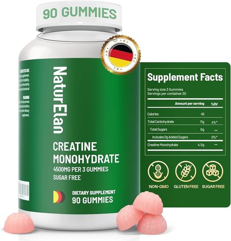 علكة الكرياتين مونوهيدرات، خالية من السكر، بدون جيلاتين، مكمل ما قبل التمرين يدعم نمو العضلات، القوة والتعافي بشكل أسرع، تم اختباره من قبل طرف ثالث، نباتي، غير معدل وراثيًا in Kuwait