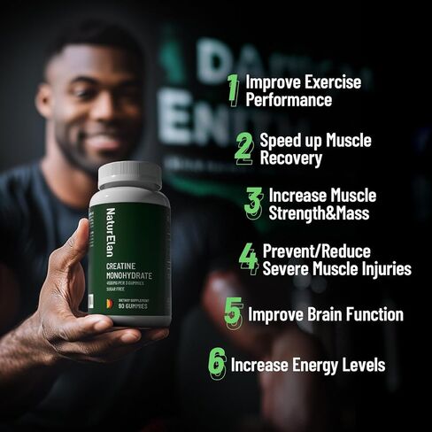 علكة الكرياتين مونوهيدرات، خالية من السكر، بدون جيلاتين، مكمل ما قبل التمرين يدعم نمو العضلات، القوة والتعافي بشكل أسرع، تم اختباره من قبل طرف ثالث، نباتي، غير معدل وراثيًا in Kuwait