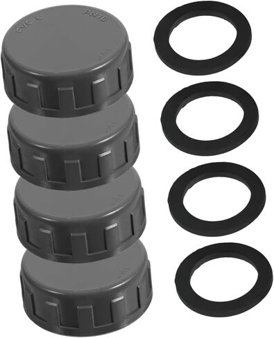 OUNONA 4Sets PVC Pipe Cap Fittings Threaded Connector with Dedicated Washer PVC Material for Reliable Sealing Various Plumbing Applications in Kuwait