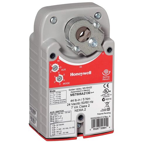HONEYWELL MS7505A-2030 Direct COUPLED Actuator, Valve Damper, ZELIX Type, Spring Return, 2-10 VDC, 44 LB-in, 60 HZ - 90 SEC, Shaft 95 Degrees +-3 Degrees, 24 VAC/DC, 50/60 HZ, 6/3 VA, Class 2, NE in Saudi Arabia