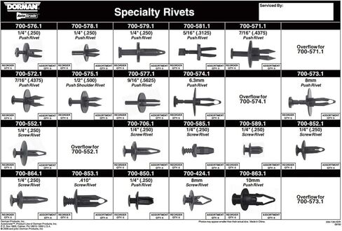 Nylon Push/Screw Rivet Assortment (Dorman 030-728) 20 SKU/220 Pc. Tech Tray in Saudi Arabia