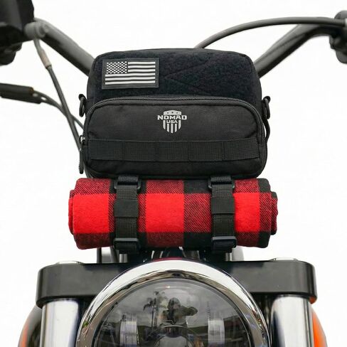 Nomad Motorcycle Handlebar Bag Universal Fit Bike Fork Bag Converts to Shoulder Carry Bag, Keys/Phone/Wallet Storage Tool Pouch w/Roll Bag Straps for Cruisers, Dirt Bike, Street Sportsbike (Black) in Kuwait