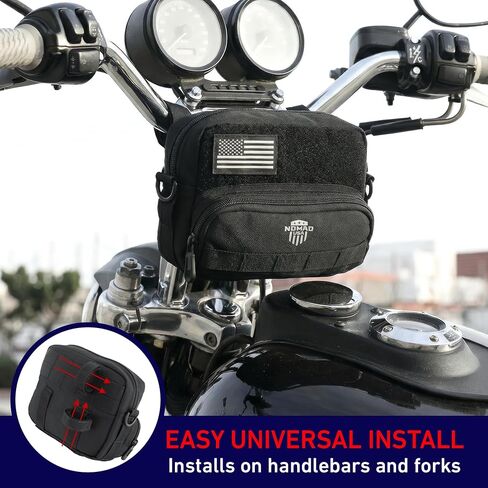 Nomad Motorcycle Handlebar Bag Universal Fit Bike Fork Bag Converts to Shoulder Carry Bag, Keys/Phone/Wallet Storage Tool Pouch w/Roll Bag Straps for Cruisers, Dirt Bike, Street Sportsbike (Black) in Kuwait