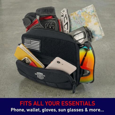 Nomad Motorcycle Handlebar Bag Universal Fit Bike Fork Bag Converts to Shoulder Carry Bag, Keys/Phone/Wallet Storage Tool Pouch w/Roll Bag Straps for Cruisers, Dirt Bike, Street Sportsbike (Black) in Kuwait