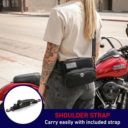 Nomad Motorcycle Handlebar Bag Universal Fit Bike Fork Bag Converts to Shoulder Carry Bag, Keys/Phone/Wallet Storage Tool Pouch w/Roll Bag Straps for Cruisers, Dirt Bike, Street Sportsbike (Black) in Kuwait