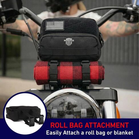 Nomad Motorcycle Handlebar Bag Universal Fit Bike Fork Bag Converts to Shoulder Carry Bag, Keys/Phone/Wallet Storage Tool Pouch w/Roll Bag Straps for Cruisers, Dirt Bike, Street Sportsbike (Black) in Kuwait