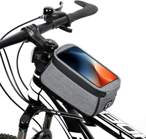 7 Inches Waterproof Bike Frame Bag | 1.5L Capacity Phone Mount Top Tube Bag e-bike Accessories for Adults | Bicycle Handlebar Compatible Phone Holder | Mountain Bike Bags & Cycling Accessories, Grey in Saudi Arabia