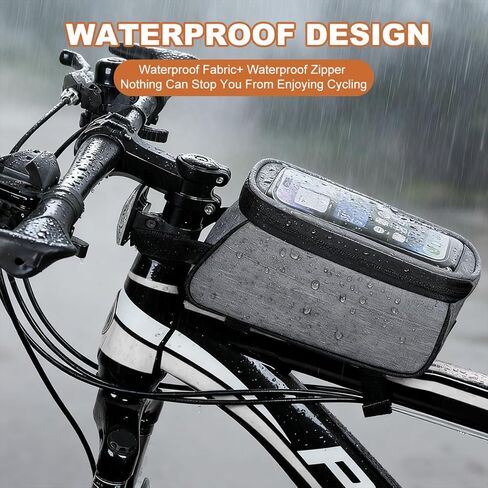 7 Inches Waterproof Bike Frame Bag | 1.5L Capacity Phone Mount Top Tube Bag e-bike Accessories for Adults | Bicycle Handlebar Compatible Phone Holder | Mountain Bike Bags & Cycling Accessories, Grey in Saudi Arabia