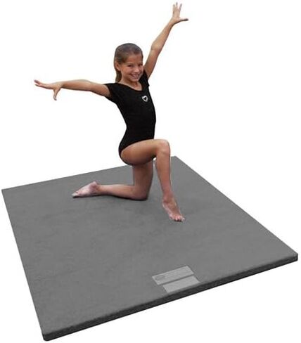 سجادة الجمباز دولامور 3'x6'x1-3/8 بوصة، رمادي فحمي، سجادة مغطاة بالسجاد للسقوط والتشجيع in Kuwait