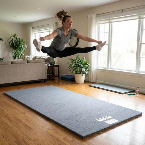 سجادة الجمباز دولامور 3'x6'x1-3/8 بوصة، رمادي فحمي، سجادة مغطاة بالسجاد للسقوط والتشجيع in Kuwait