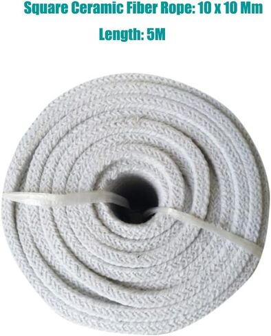 Log Burner Door Seal Rope,Ceramic Fiber Rope Seal Gasket - Square Braided 10 x 10Mm, High Temperature for Boiler Furnace Oven Kiln Casting(5M) in Saudi Arabia