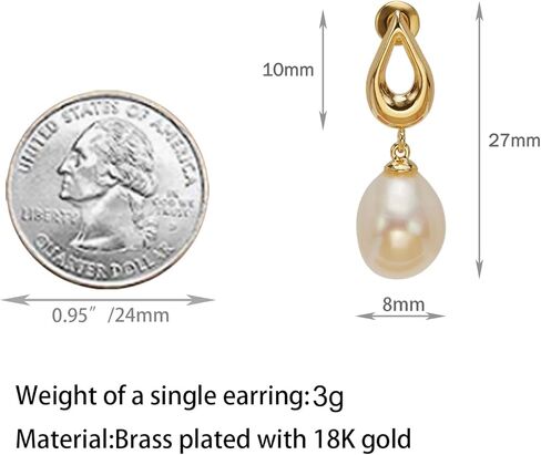 أقراط FARF & ME لؤلؤة للنساء ، مقبلات مطلقة من الذهب مقاس 18 كيلو بايت بالمياه العذبة الطبيعية ، وأقراط لؤلؤة لؤلؤة خفيفة الوزن ، أقراط للدموع الأنيقة لحفل الزفاف in Kuwait