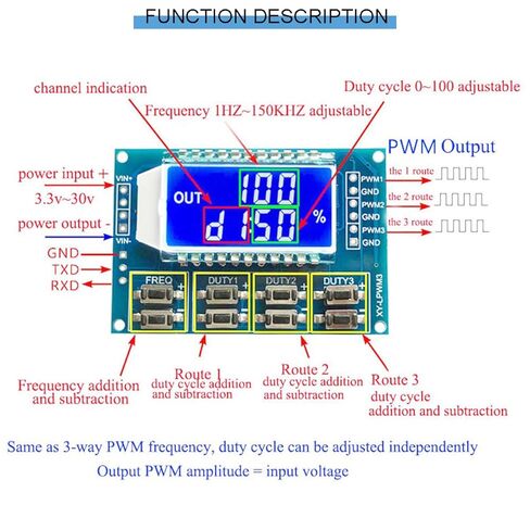 3 Channel PWM Pulse Signal Generator Adjustable Frequency Square Wave Rectangular Wave Signal Module LCD Display 1Hz-150Khz with pinheader Dupont Cable in Saudi Arabia