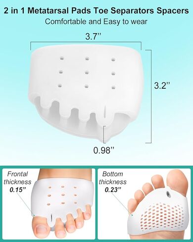 فواصل فواصل أصابع القدم من السيليكون للنساء والرجال، أدوات فرد ومطرقة مصححة للأورام، وتخفيف آلام القدم، وسادات قابلة للتنفس لمقدمة القدم، ووسادة مشط القدم مع فصل لأصابع القدم، أكثر سمكًا، وناعمة، زوجان in Kuwait