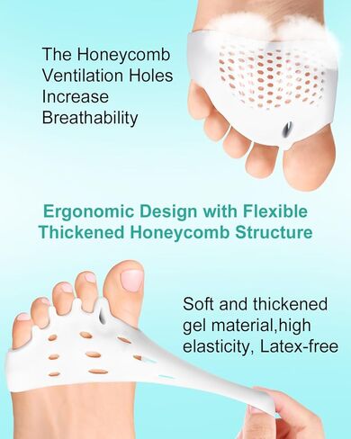 فواصل فواصل أصابع القدم من السيليكون للنساء والرجال، أدوات فرد ومطرقة مصححة للأورام، وتخفيف آلام القدم، وسادات قابلة للتنفس لمقدمة القدم، ووسادة مشط القدم مع فصل لأصابع القدم، أكثر سمكًا، وناعمة، زوجان in Kuwait