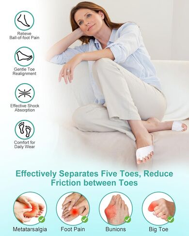 فواصل فواصل أصابع القدم من السيليكون للنساء والرجال، أدوات فرد ومطرقة مصححة للأورام، وتخفيف آلام القدم، وسادات قابلة للتنفس لمقدمة القدم، ووسادة مشط القدم مع فصل لأصابع القدم، أكثر سمكًا، وناعمة، زوجان in Kuwait