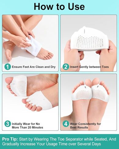 فواصل فواصل أصابع القدم من السيليكون للنساء والرجال، أدوات فرد ومطرقة مصححة للأورام، وتخفيف آلام القدم، وسادات قابلة للتنفس لمقدمة القدم، ووسادة مشط القدم مع فصل لأصابع القدم، أكثر سمكًا، وناعمة، زوجان in Kuwait