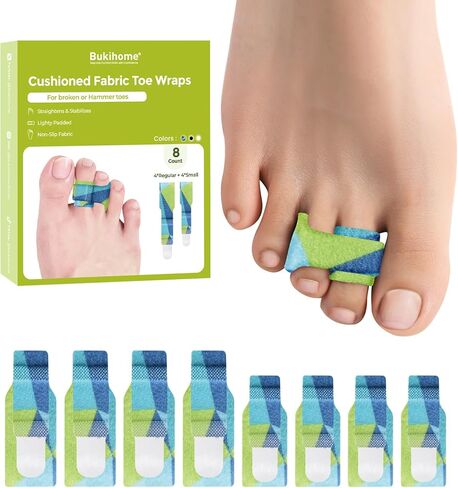 Bukihome Hammertoe Corrector - 8 Pack Toe Straighteners - Broken Toe Wraps - Realign Bent, Curled, Crooked, Claw, Hammer Toes - Toe Corrector Splints for Men and Women (Multi-Size, Patterned) in Saudi Arabia