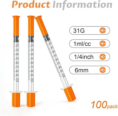 Jeringas con agujas para inyectar، U-100 31G 1ml 1/4"(6mm) jeringas، عبوة من 100 in Saudi Arabia