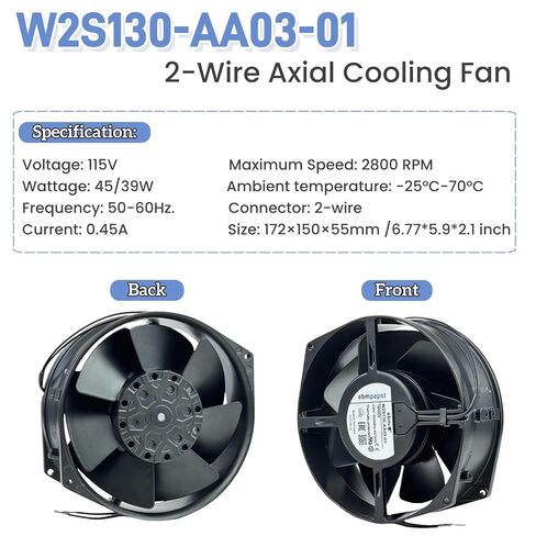for EBM-PAPST W2S130-AA03-01 7855ES Cabinet Cooling Fan, 230V 45/39W 50/60Hz 2-Wire Axial Cooling Fan, 172 * 150 * 55mm /6.77 * 5.9 * 2.1 inch 2800RPM in Kuwait