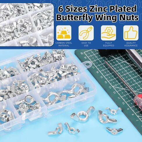 Glarks 150Pcs 6 Sizes Silver Wing Nuts Assortment Kit, 3/8’’-16, 5/16’’-18, 1/4’’-20, #10-24, #8-32, #6-32 High Strength Zinc Plated Butterfly Nuts, Wing Bolt Fasteners in Saudi Arabia
