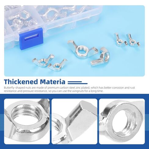 Glarks 150Pcs 6 Sizes Silver Wing Nuts Assortment Kit, 3/8’’-16, 5/16’’-18, 1/4’’-20, #10-24, #8-32, #6-32 High Strength Zinc Plated Butterfly Nuts, Wing Bolt Fasteners in Saudi Arabia