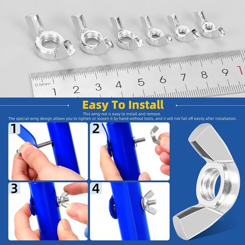 Glarks 150Pcs 6 Sizes Silver Wing Nuts Assortment Kit, 3/8’’-16, 5/16’’-18, 1/4’’-20, #10-24, #8-32, #6-32 High Strength Zinc Plated Butterfly Nuts, Wing Bolt Fasteners in Saudi Arabia