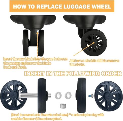 عجلات بديلة لحقيبة الأمتعة بقطر 2.11 بوصة (53.5 مم) 8 قطع بسمك 0.45 بوصة (11.5 مم) حقيبة كتم مقاومة للاهتراء، أدوات إصلاح عجلات دوارة مطاطية لصندوق السفر بعجلات in Kuwait