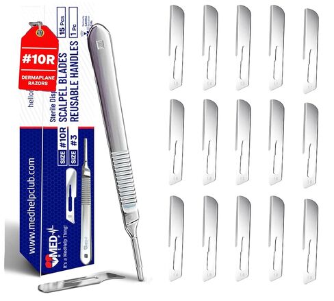 10R شفرات شفرات Dermaplaning مع مقبض Dermaplane ، حزمة من 21 حلاقة Dermaplane للنساء مع مقبض شرطا من الفولاذ المقاوم للصدأ 3 - أداة ديرمابلينج للوجه in Kuwait
