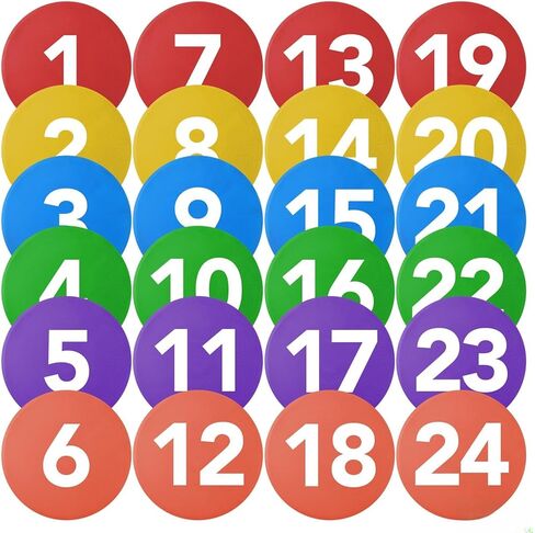24 Pack Numbered Non-Slip Spot Markers - 7.6 Inch Agility Dots, Flat PVC Floor Dots with Anti-Slip Back for Sports Training, Gym, Football, Basketball Drills - 6 Colors in Saudi Arabia