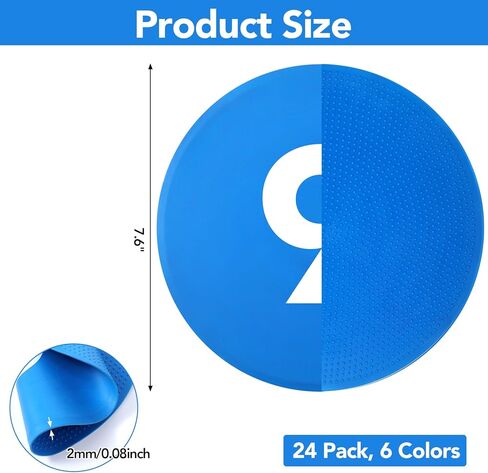 24 Pack Numbered Non-Slip Spot Markers - 7.6 Inch Agility Dots, Flat PVC Floor Dots with Anti-Slip Back for Sports Training, Gym, Football, Basketball Drills - 6 Colors in Saudi Arabia