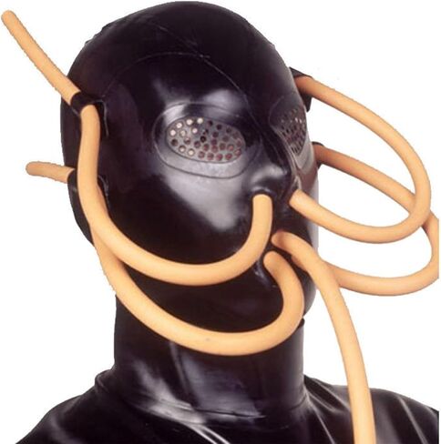 Latex Hood Full Face Mask with Nasal and Oral Tubes Back Zipper Party Fetish for Club Wear Unisex in Saudi Arabia