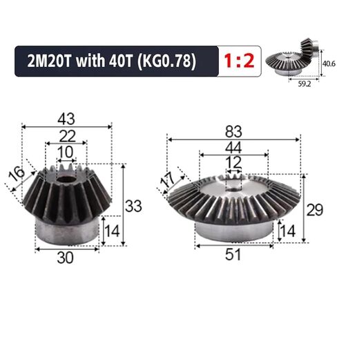 2 قطعة 1:2 ترس مخروطي 2 معامل 20 أسنان + 40 أسنان ثقب داخلي 12 مللي متر 90 درجة تروس فولاذية تروس فولاذية برغي M5 in Saudi Arabia