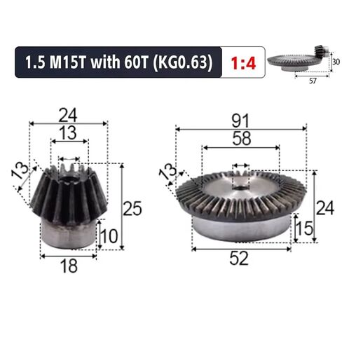 2pcs 1:4 Bevel Gear 1.5Modulus 15Teeth +60Teeth Hole 8mm*10mm Steel 90Degree Steel Gears Steel Gears Screw M5 in Saudi Arabia