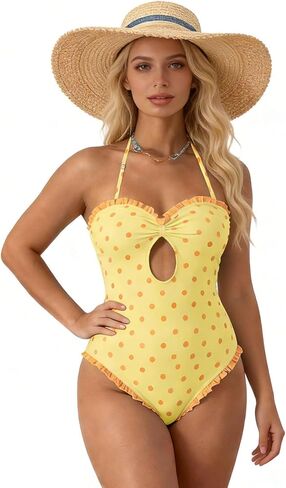 MXVPY Womens Cute One Piece Swimsuit Fashion Ruffled Monokini Swimwear-Solid High Cut Tummy Control Adjustable Straps in Saudi Arabia