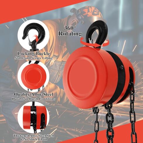 Chain Hoist 1 Ton 2200 lb Capacity 10 ft Manual Chain Hoist with G80 Load Chain, Chain Fall Hoist for Warehouse Building Automotive Machinery, Red in Saudi Arabia