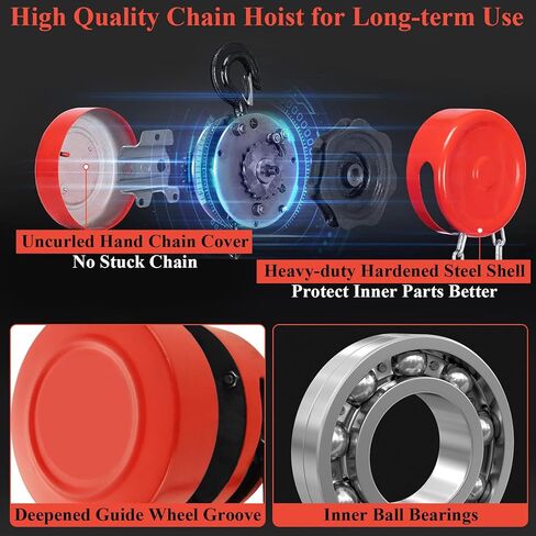 Chain Hoist 1 Ton 2200 lb Capacity 10 ft Manual Chain Hoist with G80 Load Chain, Chain Fall Hoist for Warehouse Building Automotive Machinery, Red in Saudi Arabia