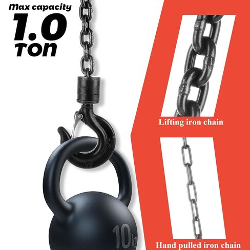 Chain Hoist 1 Ton 2200 lb Capacity 10 ft Manual Chain Hoist with G80 Load Chain, Chain Fall Hoist for Warehouse Building Automotive Machinery, Red in Saudi Arabia